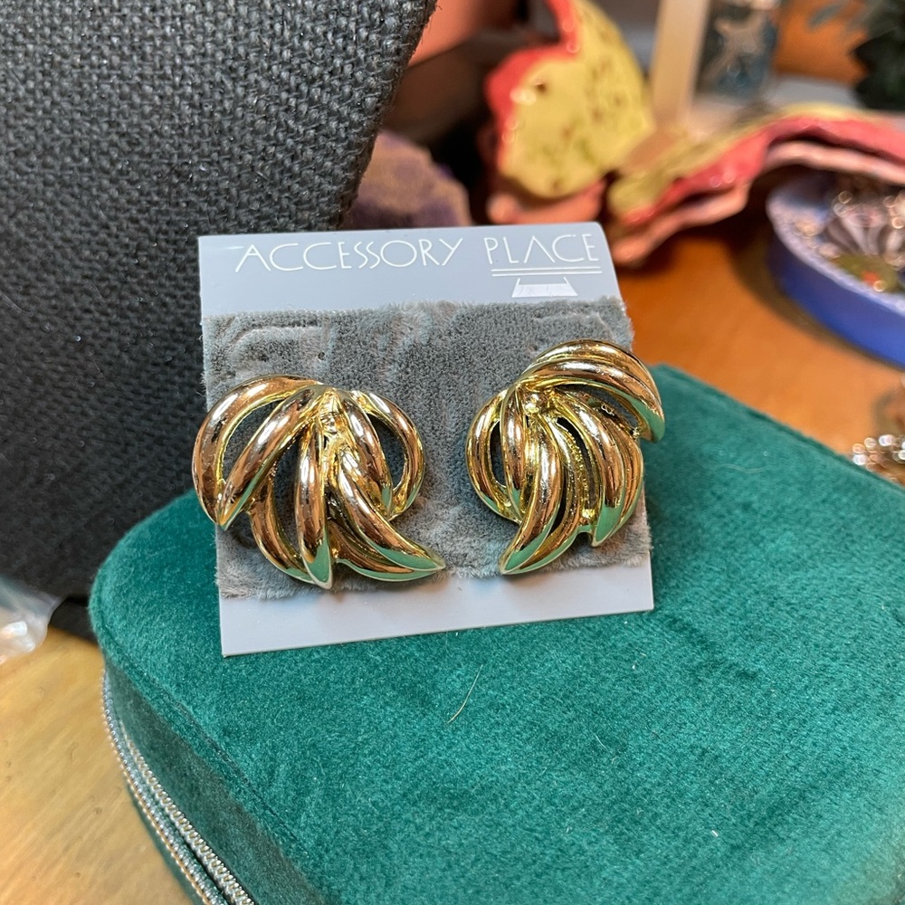 Gold Sculptural Vintage Earrings banana bunch inspired